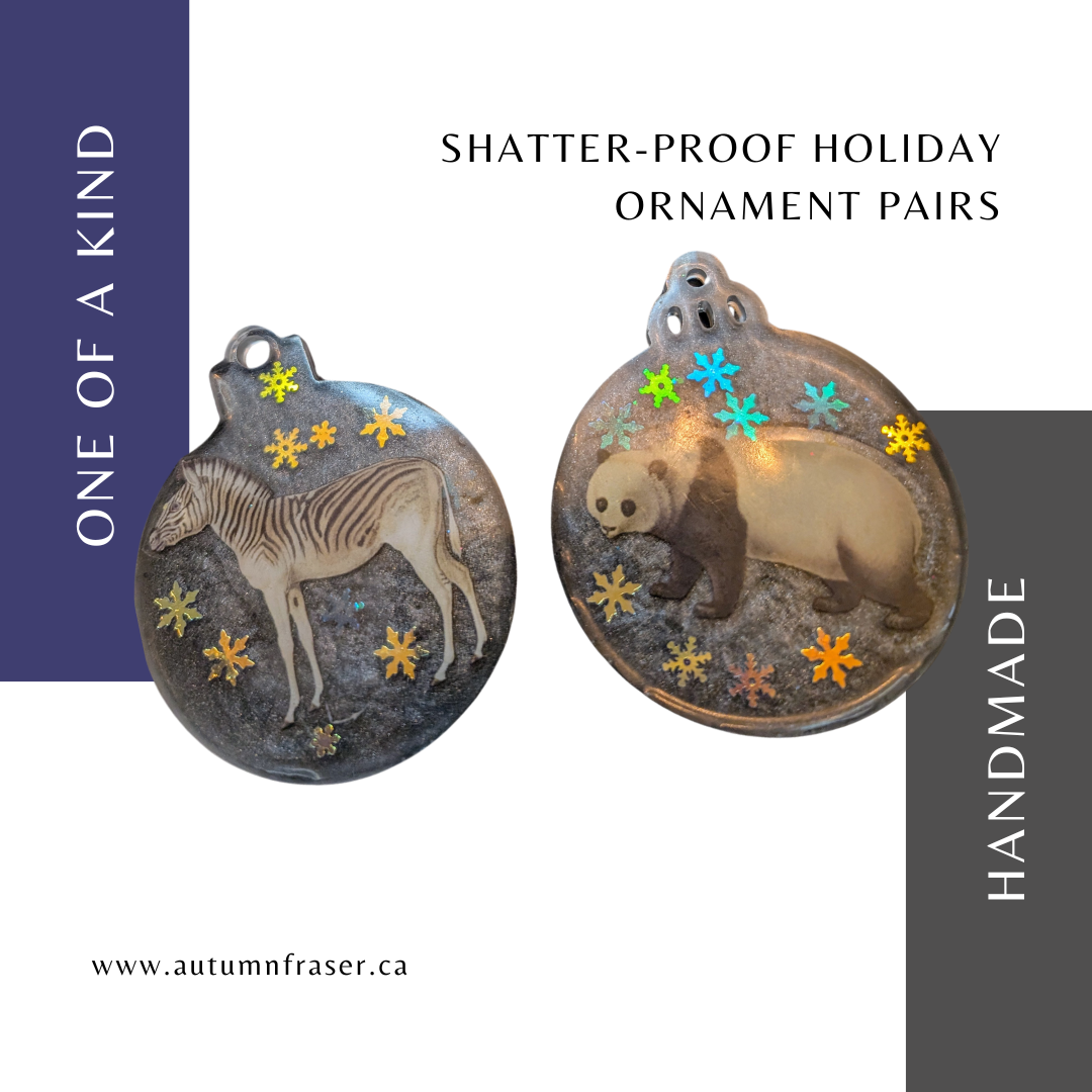 A pair of shatterproof ornaments